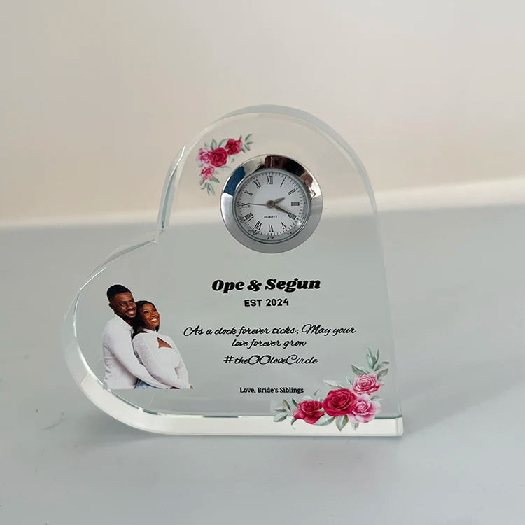 Personalized Souvenirs Gift Wedding Favors Heart Shaped Crystal Glass Clock