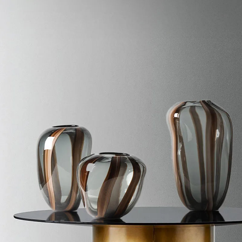 Popular Colorful Striped Uniquely-shaped Minimalist Modern Hydroponic Glass Vase Floral Container Decorative