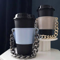 Creative Leather Tea Cup Sleeve with Handle Bubble Tea Cup Holder Coffee Cup Sleeve with DIY Chain Handle