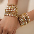 Luxury Cross Pearl Gold Beaded Bracelet 4pcs Fashion Natural Stone Multi-layer Bracelet Set for Women
