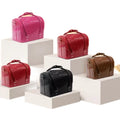 Fashionable PU Makeup Organizer Bag Travel-friendly Cosmetic Case Trays Cover Closure Thread Pattern Beauty Luggage Organizer