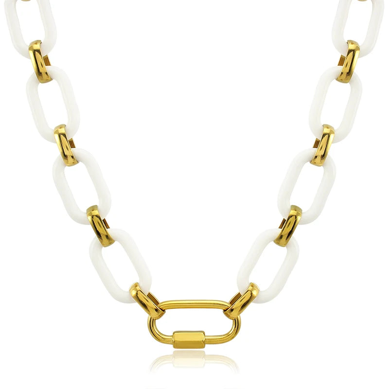 Gold Chain Link Women Earrings Necklace and Bracelet Set Fashion Can Custom with Colorful Acrylic