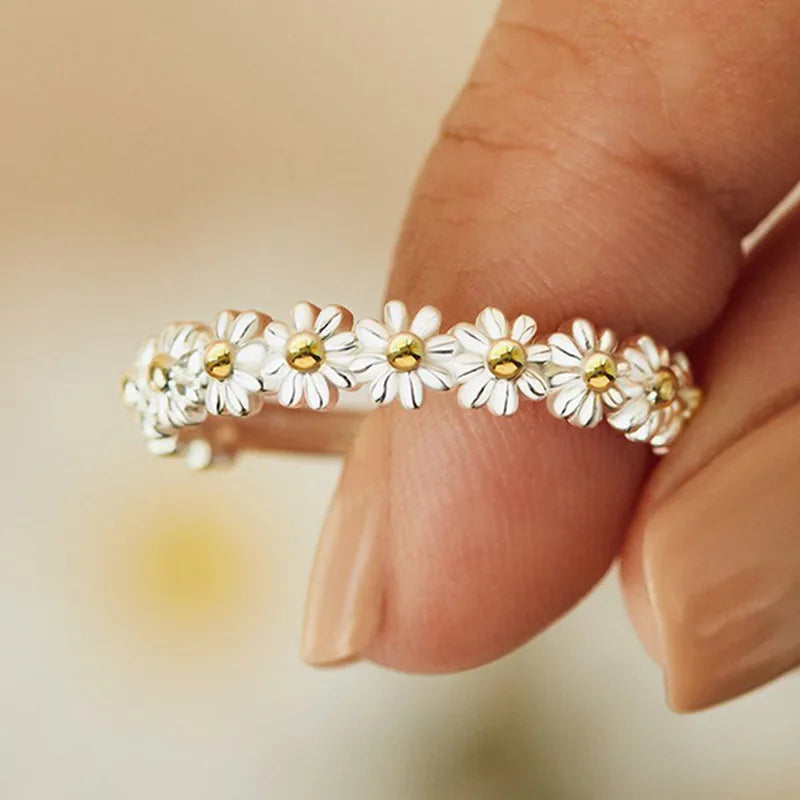 Anello Di Fiori Daisy Flower Rings Women Korean Style Adjustable Opening Silver Plated Gold Finger Flower Ring