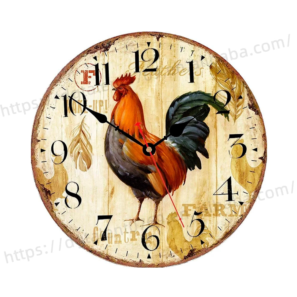 Tailai OEM European Rustic Style MDF Wooden Wall Clock Quiet Mechanism Home Decoration for Living Room Pastoral Art Craft