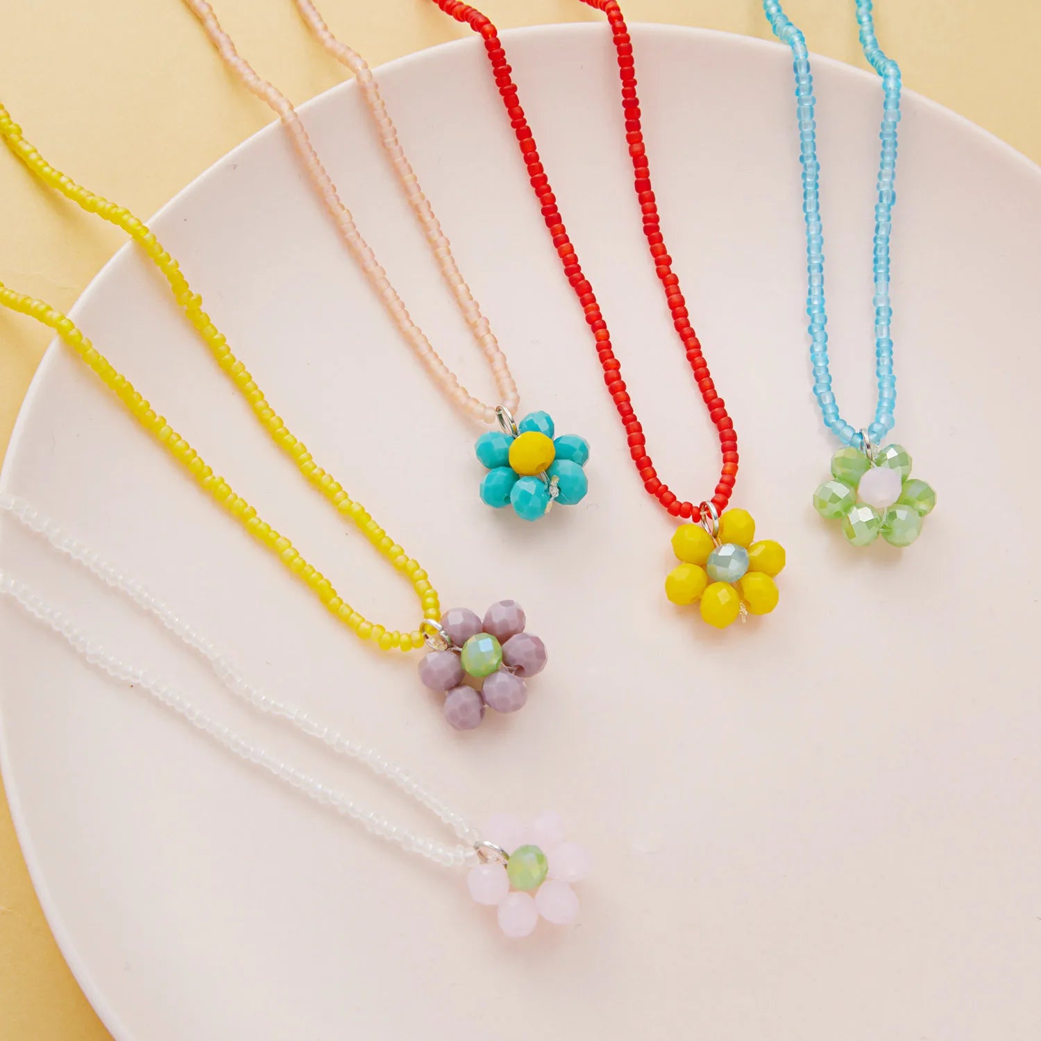 Popular Fashion Italian Styles Handmade Summer Hawaii Colorful Boho Glass Bead Flower Pendant Chain Necklace Jewelry Women