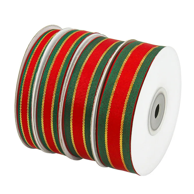Wholesale Stock Christmas Decorations 15/20/25 mm Red Blue Glitter Stripe Ribbon Double Face Recycled Polyester Woven Grosgrain