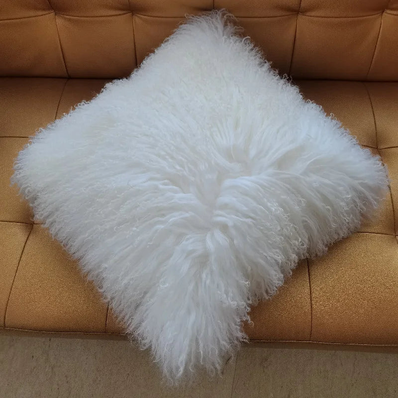 Sample Support Genuine Tibetan Mongolian Sheepskin Home Decor Long Wool Seat Cushion Real Fur Pillow case