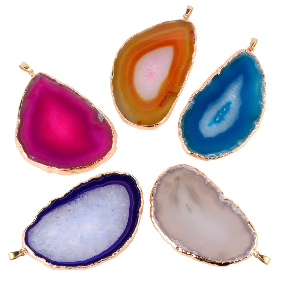 Chanfar Natural Sliced Agate Stone Gem Charm Pendants for Jewelry Making