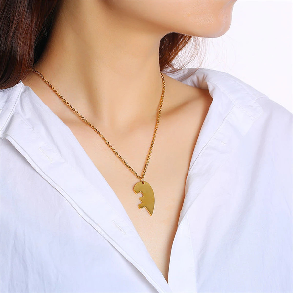Fashion Fadeless Couple Necklace Pendant Titanium Steel Heart Shaped Valentine's Day Gift Jewelry