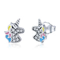 Hot Selling 925 Sterling Silver Enamel Unicorn Cubic Zirconia Women's Stud Earrings Jewelry