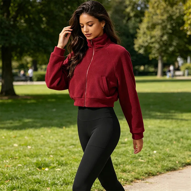 2026 New High Quality Zip Winter Yoga Sports Leisure  Women's Fleece Jacket  Warm Fleeces Jackets With Pockets