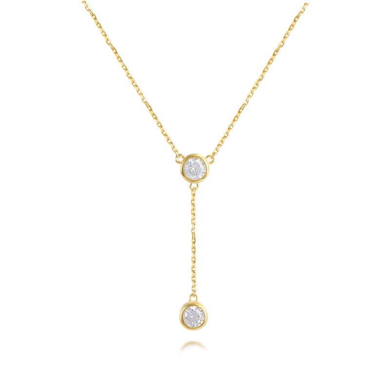 Hot Selling Simple 925 Silver Round Diamond Pendant Golden Clavicle Chain Necklace for Women