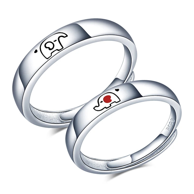 Couple Wedding Band Pure 925 Sterling Silver Rhodium Classic L'Amour D'Elephant Design Engagement Rings for Party Anniversary
