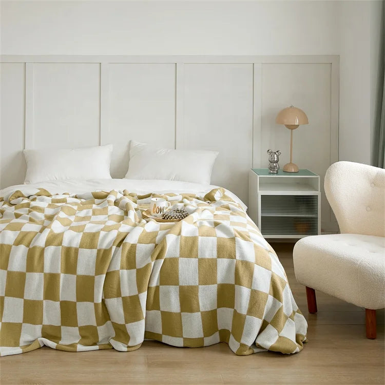Wholesale King Size New Hot-selling Acrylic Fashion Checkered Super Large Size Knitted Throw Blanket for Autumn Winter QPG