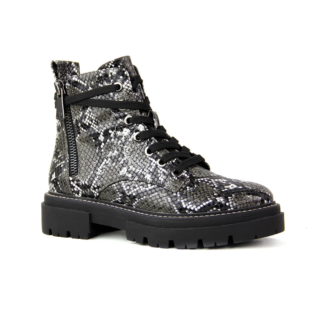 2024 New Women Chunky Lace up  Boots Platform Boots in Snake Pattern PU