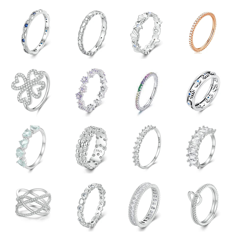 High Quality 925 Sterling Silver Cz Rings Lucky Four-leaf Clover Heart Design Cubic Ring for Making Jewelry Jiangyuan