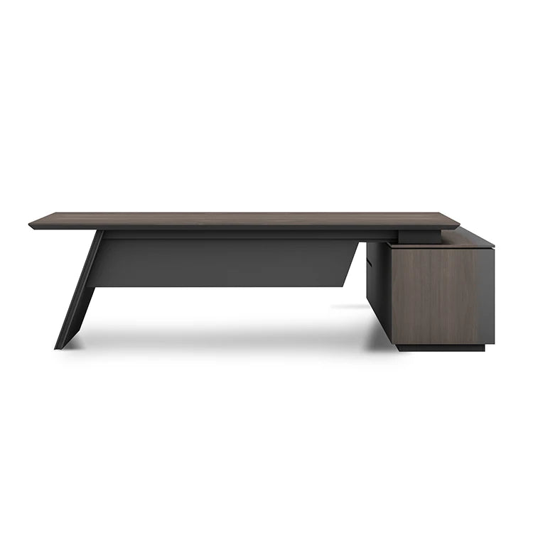 New Modern L Shaped Executive Office Desk Convertible Extendable Wooden Desk with Metal Base