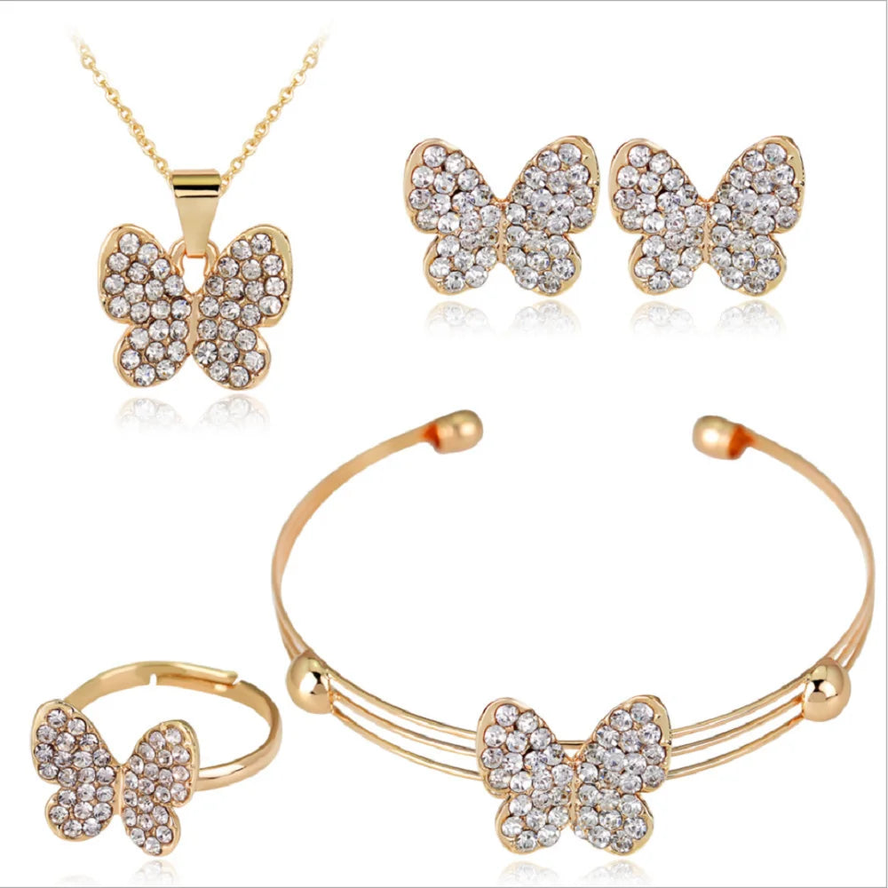 Fashion Brass Alloy with Zircon Diamond Inlay butterfly Jewelry Sets Charm Women Necklace Earring Ring Bracelet Jewellery