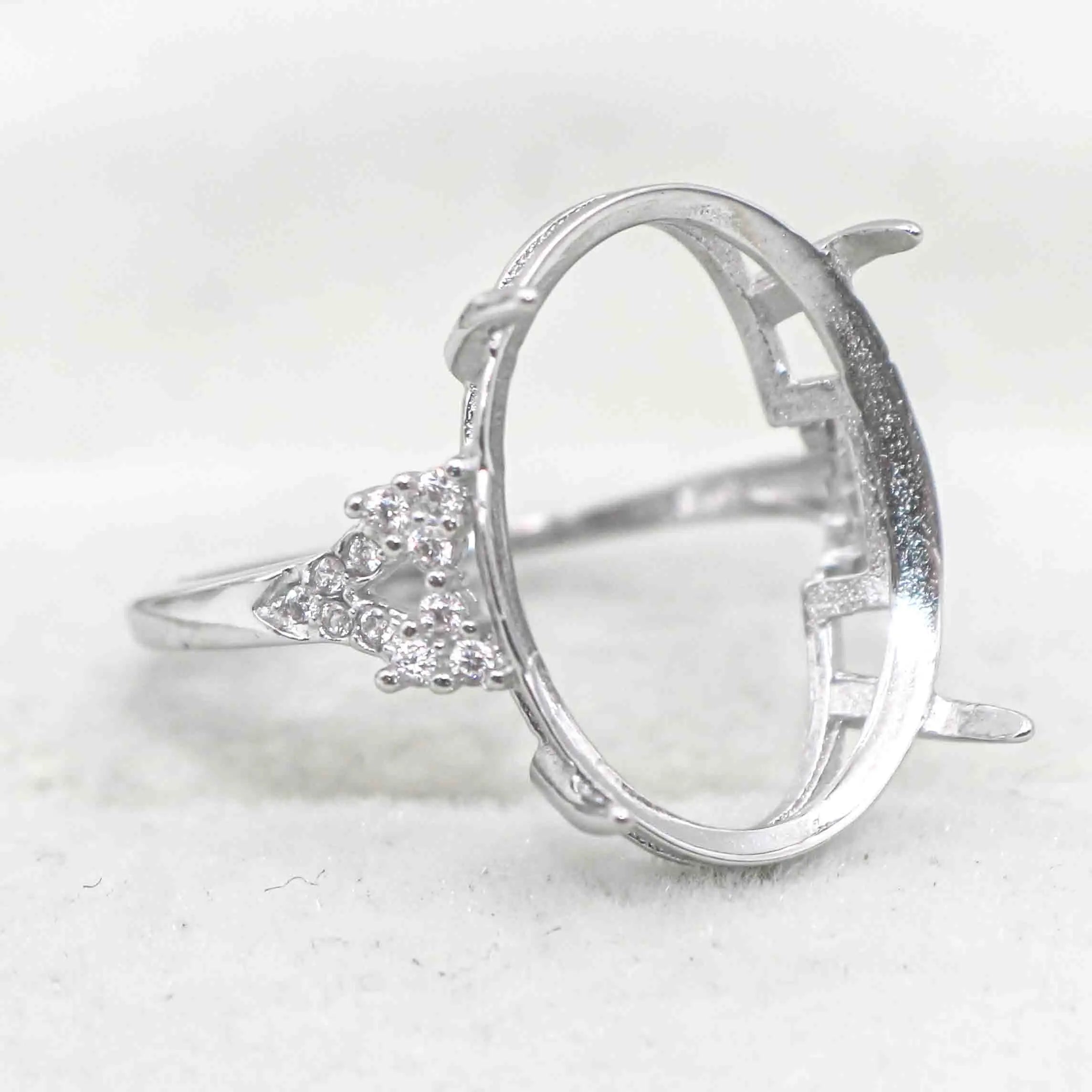 Sterling Silver 14*17mm Semi Mount Ring Empty Frame Blank Support Claws Setting S925 Base Holder Without Center Stone for Inlay
