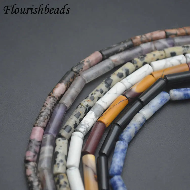 Natural Good Quality Agate Amethyst Spotted Blue Point Smooth Tubular Shape Stone Beads for Jewelry Necklace Bracelet Making