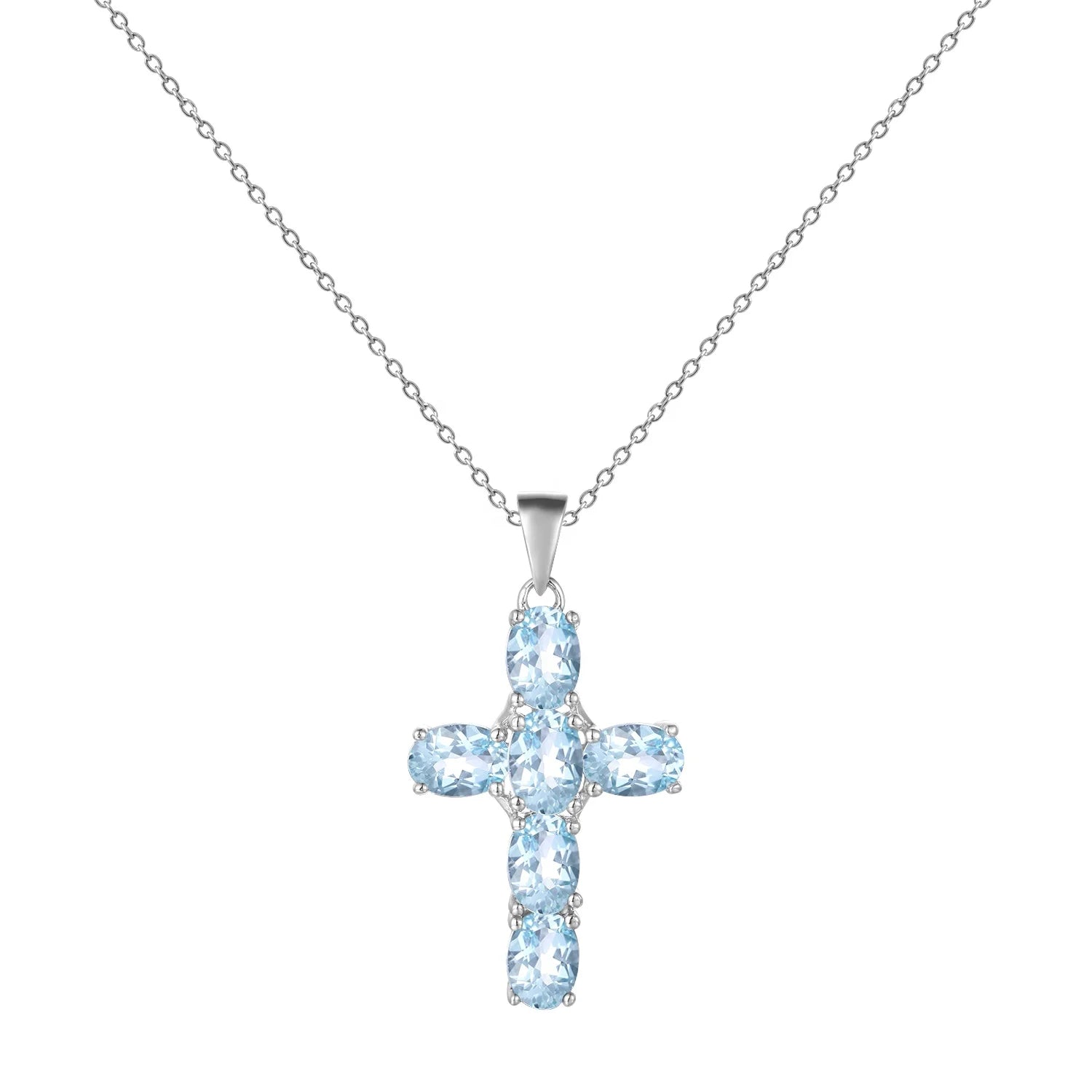 Symbolic Religion Spiritual Cross Pendant Natural Sky Blue Topaz Gemstone 925 Sterling Silver Custom Pendant Unisex Pendant