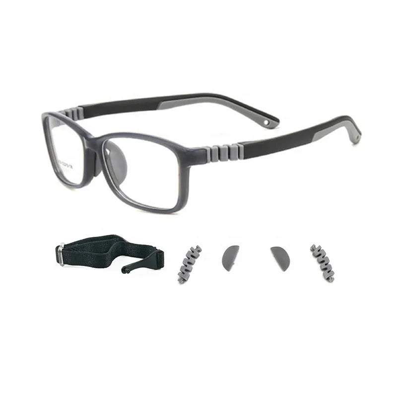 Sheralor 8130 Kids Square Full-Rim Rubber Silicone Durable Optical Blue Middle Size Elastic Strap Changing Hinge Reading Glasses