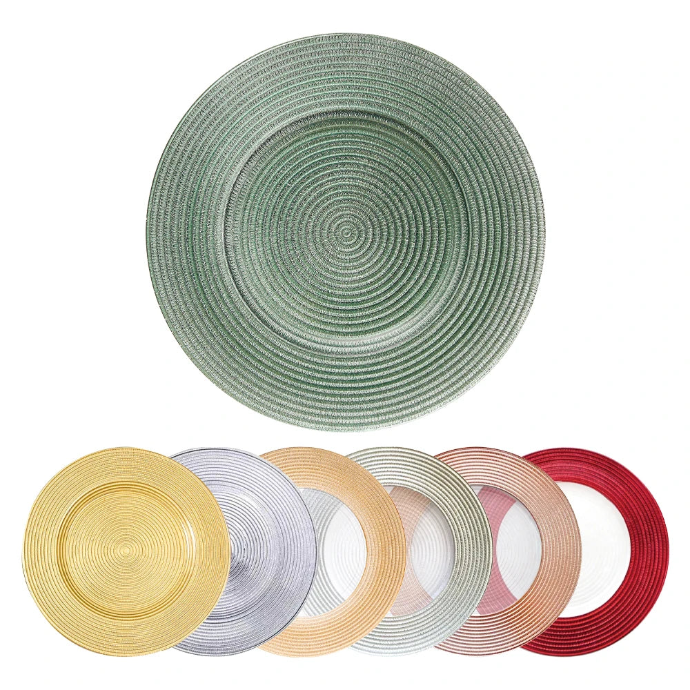 13 Inch Round Luxury Glass Charger Plates Eco-Friendly Circle Pattern Hat Design for Wedding Table Decorations