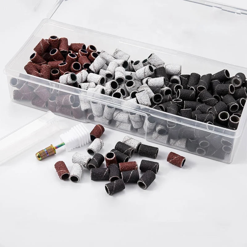 100 Pcs/Set Manicure Set Black Brown WhiteNail Sanding Ring Bands Bits Nail Drill Sanding Band