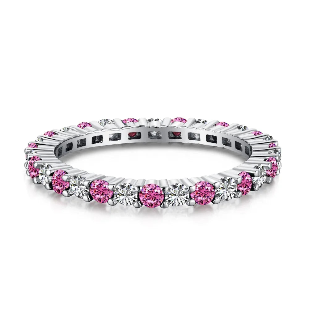 Dylam Dainty Classic Design S925 Silver Eternity Band Baguette Pink Green Blue 5A Cubic Zirconia Wedding Promise Bridal Rings