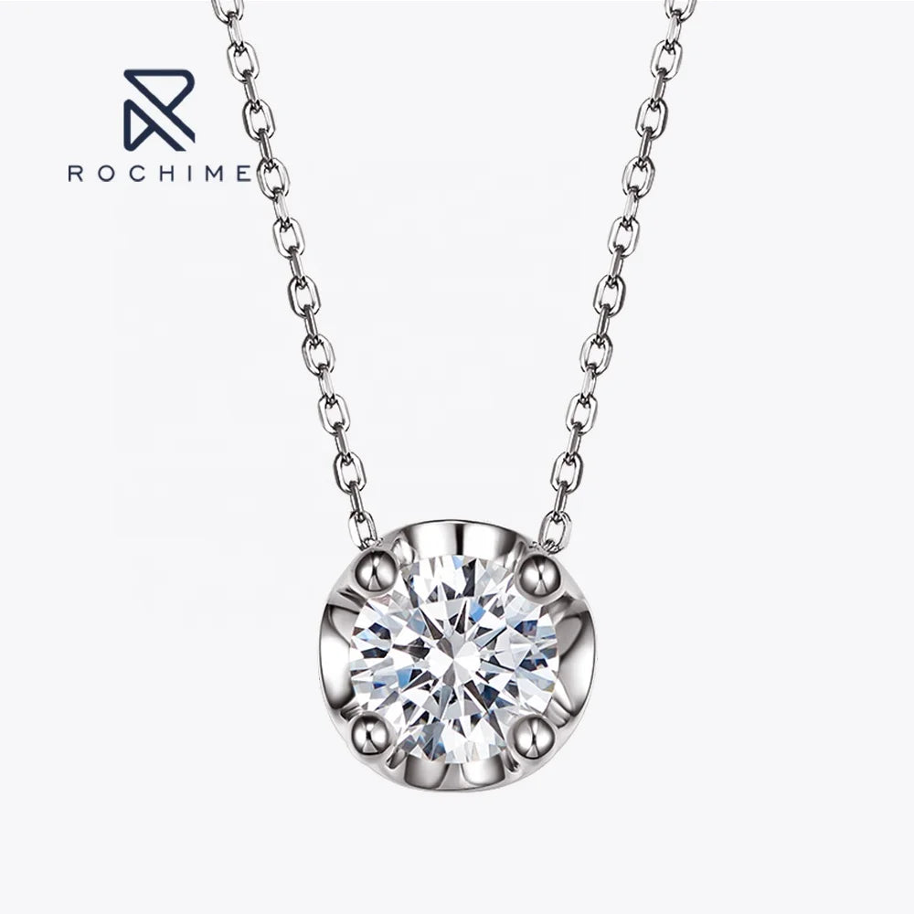 Rochime Single  Diamond Cubic Zirconia Necklace 925 Sterling Silver Rose Gold Plated 5a Zircon Jewelry for Women