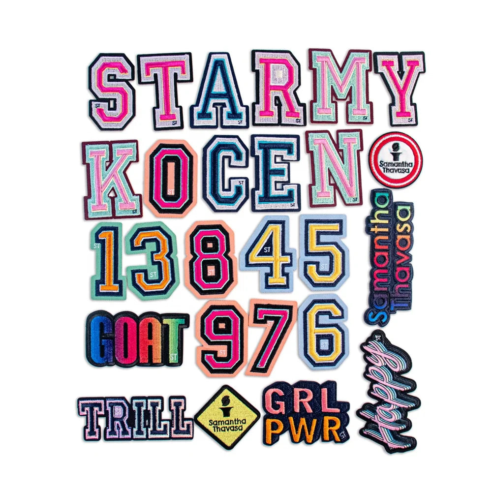 Custom Colorful Football Embroidery Patches Iron Sportswear Chenille Stick-On Letter Patches Flower Customizable Hat Patches