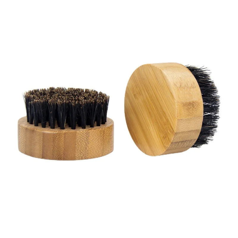 FOCSTAR Small Cute Customized Logo Beard Grooming Facial Brush BTA027 Bamboo Wood Bristles Natural Finish Personal Care Product