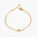 18K PVD Gold Plated Waterproof Stainless Steel Paper Clip Chain Round Zirconia Bracelet for Women Wholesale Jewelry