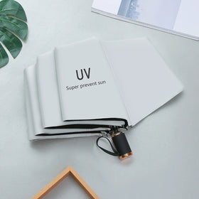 Custom Manual UV 3-Fold Mini Gift Rain Umbrella with Black Coating Windproof and Minimalist Design Logo Printing