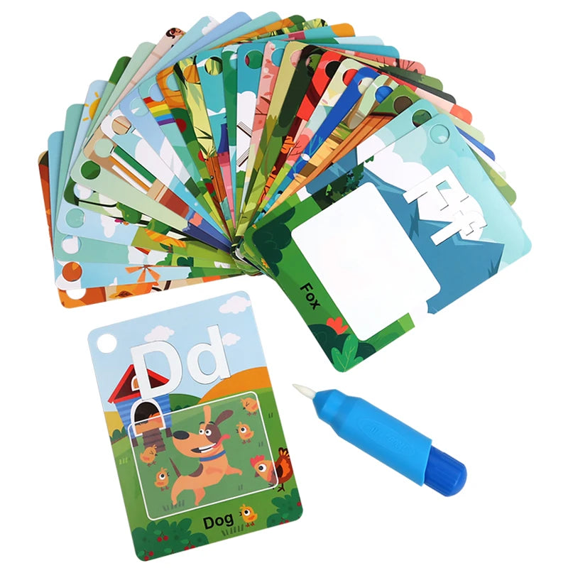 Clear Water Painting Pens Drawing Card Toy Kids Alphabet Learning Cards Coloring Paper Educational Toy