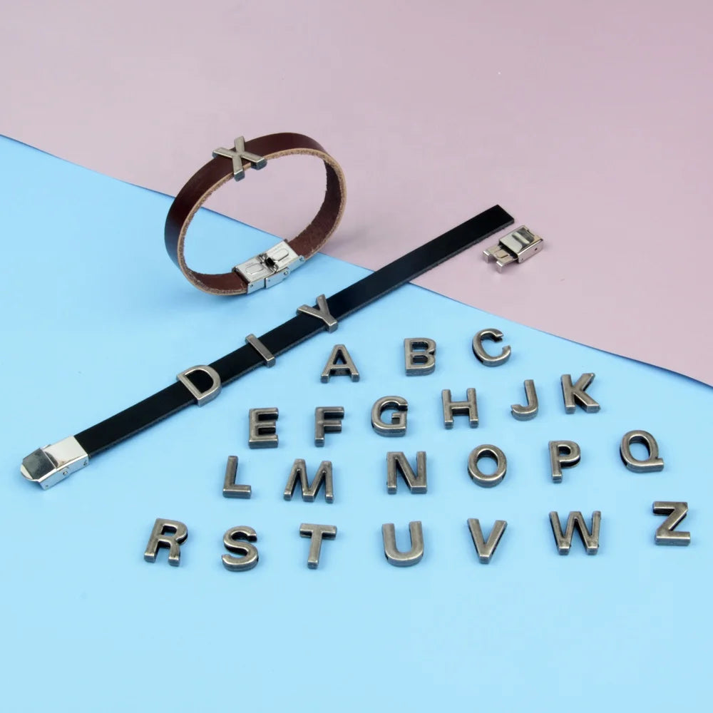 Casual Stainless Steel Leather for Bracelet DIY Random Design String English Alphabet Set Simple Accessories Anniversary