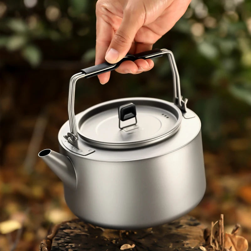 Camping Titanium Cookware Tea Kettle 1L 1.45L Portable Teapot Coffee Pot Hiking Picnic BBQ Water Kettle