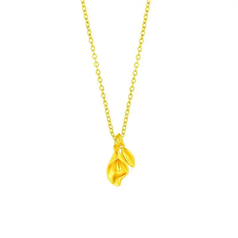 New Golden Calla Lily Flower Tassel Stainless Steel Necklace for Ladies Gentle and Versatile Retro Exquisite Clavicle Chain