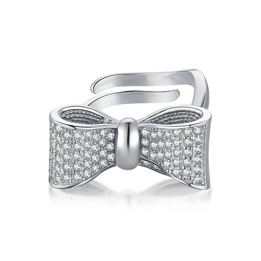 Bowknot Tie Designs Cubic Zircon Solid Fancy Impressive Jewellery Gift for Women 925 Sterling Silver Ring