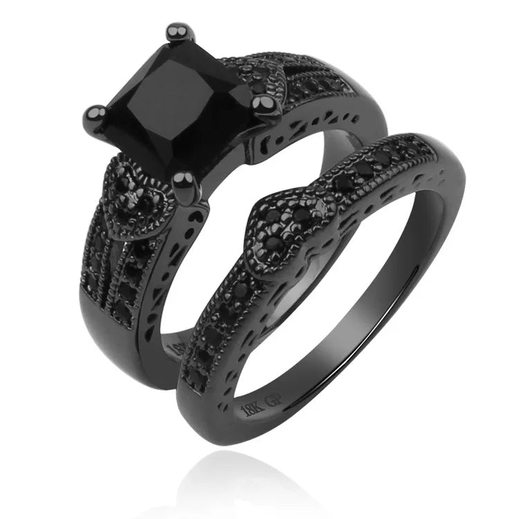 Luxury Black Gold Ring Light Zirconia Crystal Yiwu Wholesale Comfort Wedding Set Hot Sale Fashion Rings for Couples