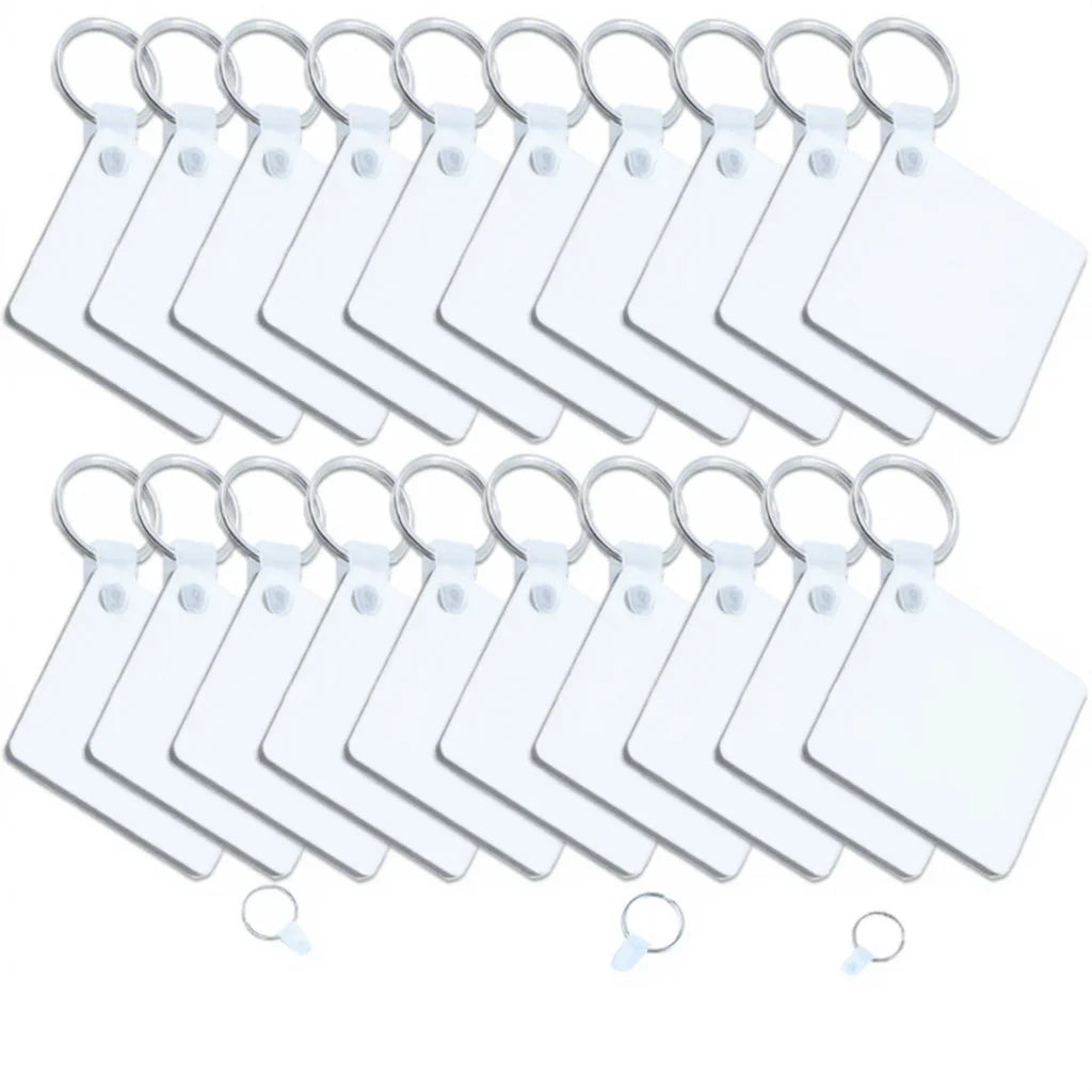 20 Pcs MDF Double Side Blank Square Eco-Friendly Keychains Sublimation Heat Transfer 50x50x3mm White Gloss MDFSUB