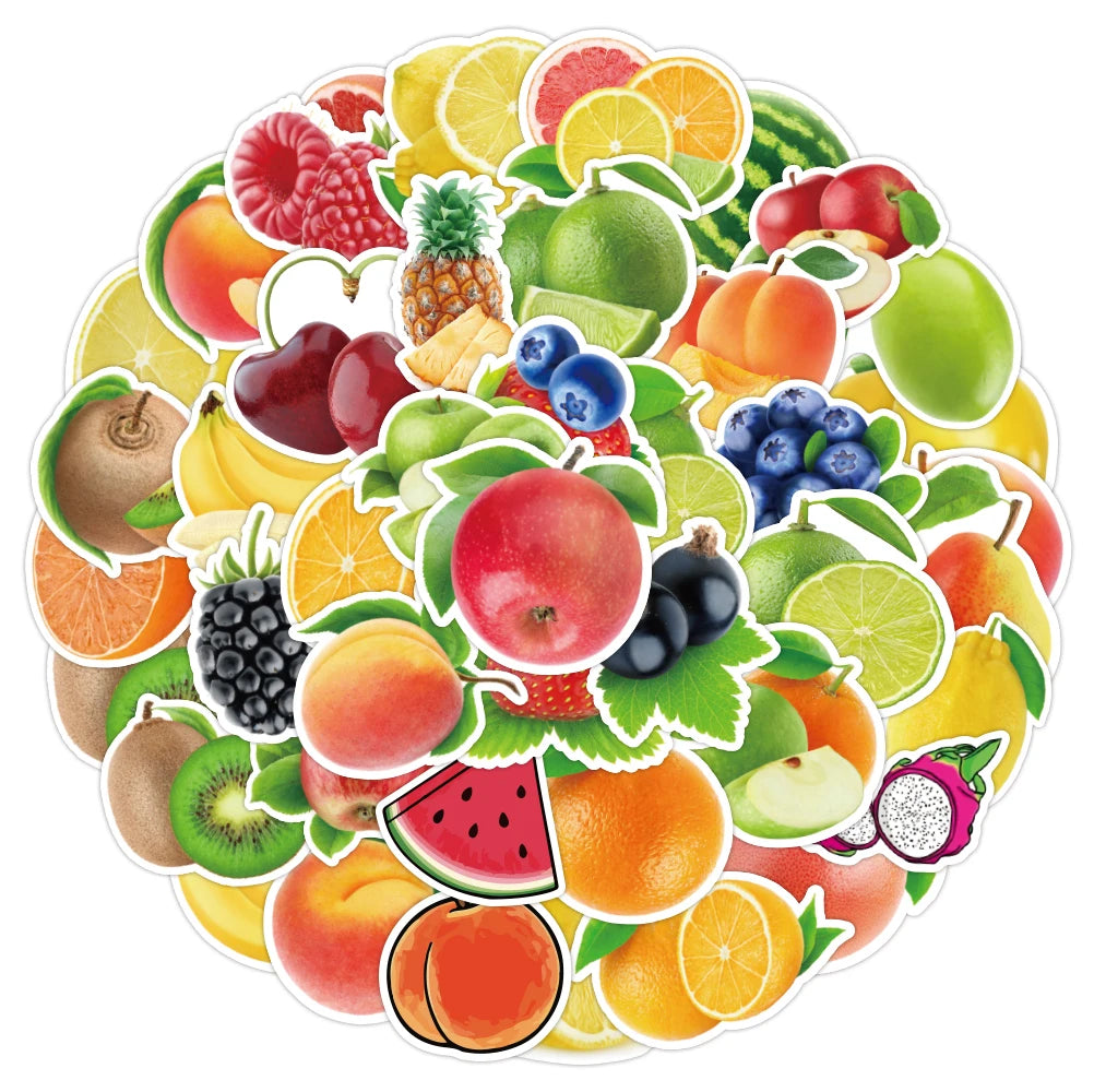 50pcs/bag Cartoon Fruits Stickers Pack Kids Education Journal Decorative Sticker Book Custom Waterproof logo Scrapbook Stickers
