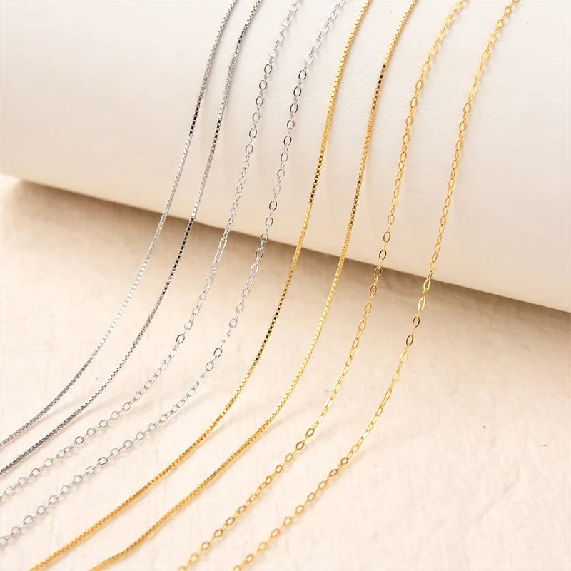 100% 925 Sterling Silver 45cm Box O Chain Necklaces for Woman Choker Jewelry Golden/Rose Gold Color