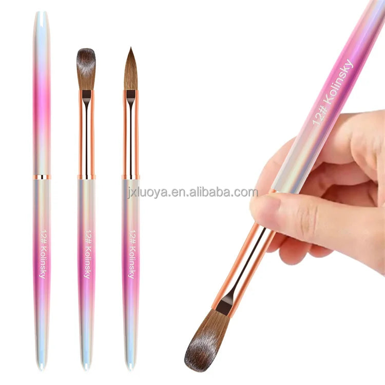 Top Rated Professional Kolinsky Acrylic Nail Application Brush Pink Metal Brush for Beauty Use