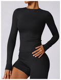 Women's Running Crop Top Long Sports Shirt Comfortable Seamless Plus Size Four-Way Stretch Breathable Gym Fitness Workout