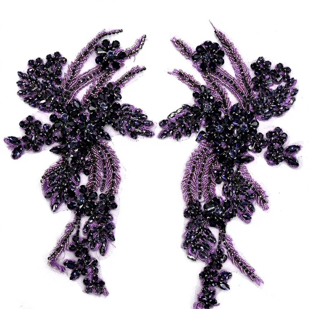 WDP-296 New Arrivals Handmade Dress Colorful Diamond Beaded Crystal Rhinestone Sew on Lace Neck Applique