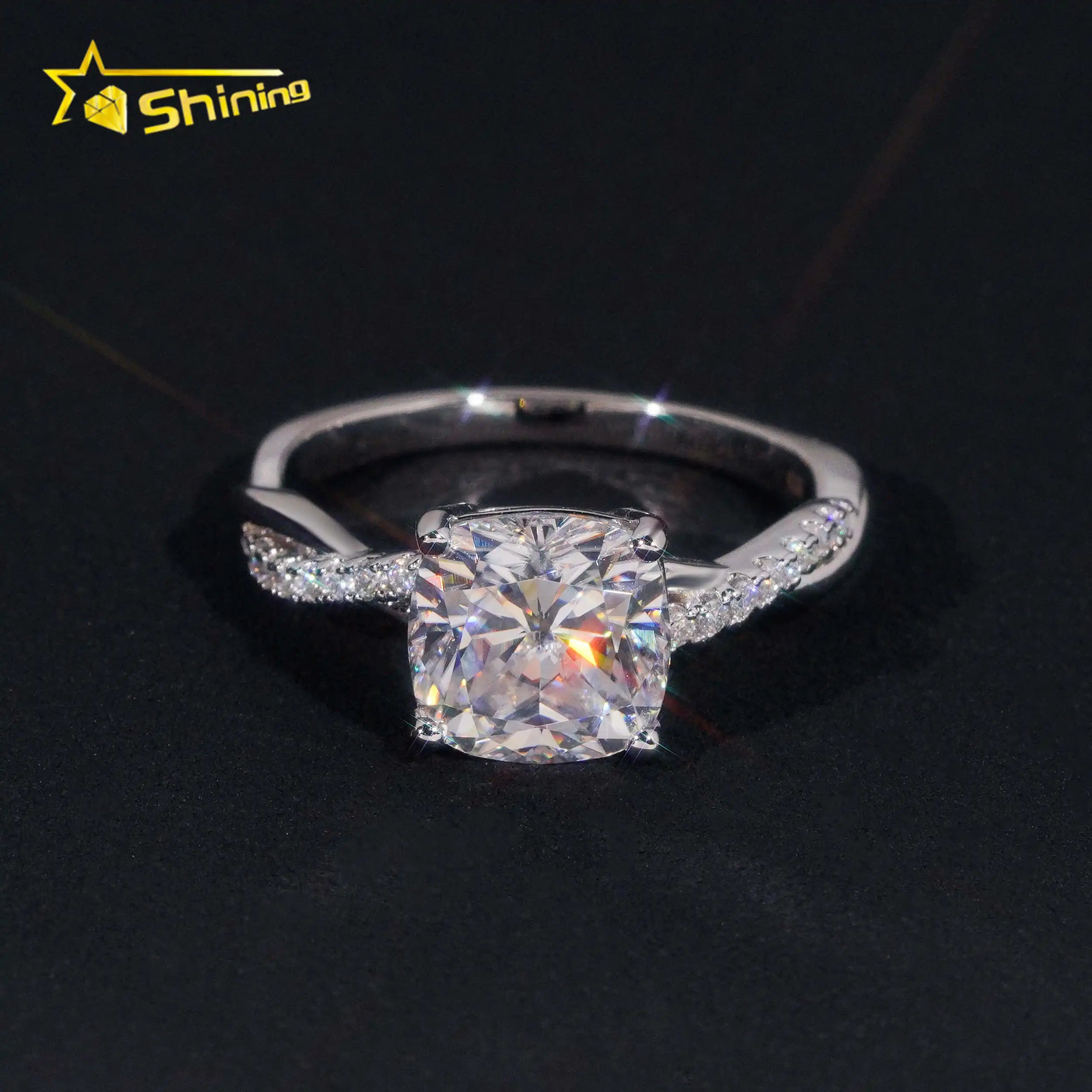 Women Fashion 925 Silver Ring D VVS 3CT Cushion Cut Moissanite Engagement Ring Diamond Fine Iced Out Wedding Rings