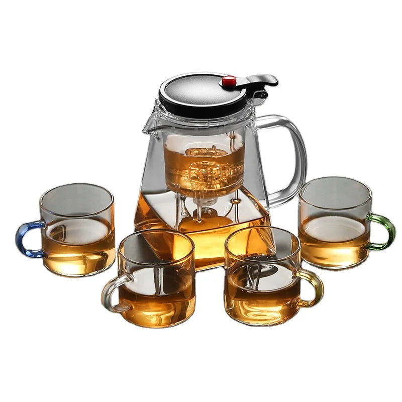 1000Ml 800Ml Modern Square High Temperature One-Click Filtering Tea Water Separation Glass Elegant Cup Stocked Bubble Teapot