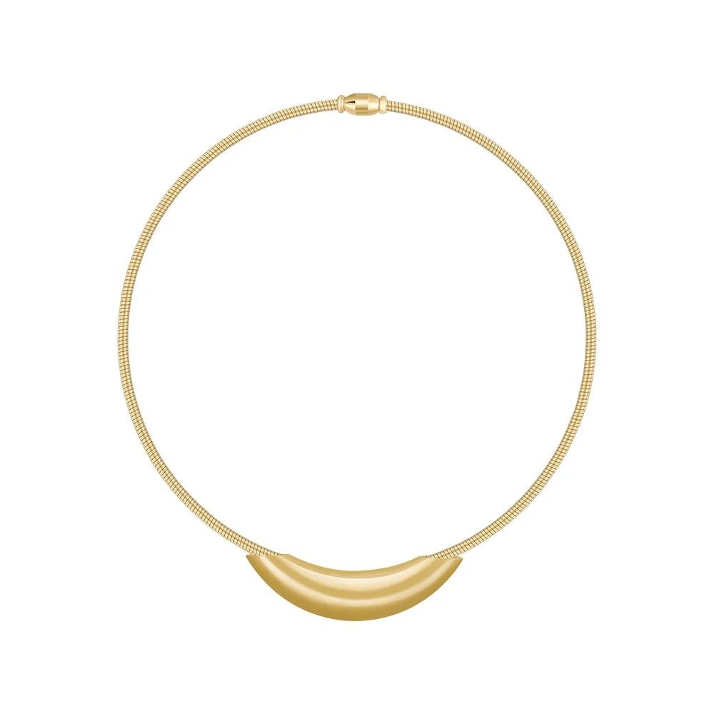 Latest 18K Gold Plated Stainless Steel Jewelry Punk Round Snake Chain Choker Curved Bend Pendant for Women Necklace P233410