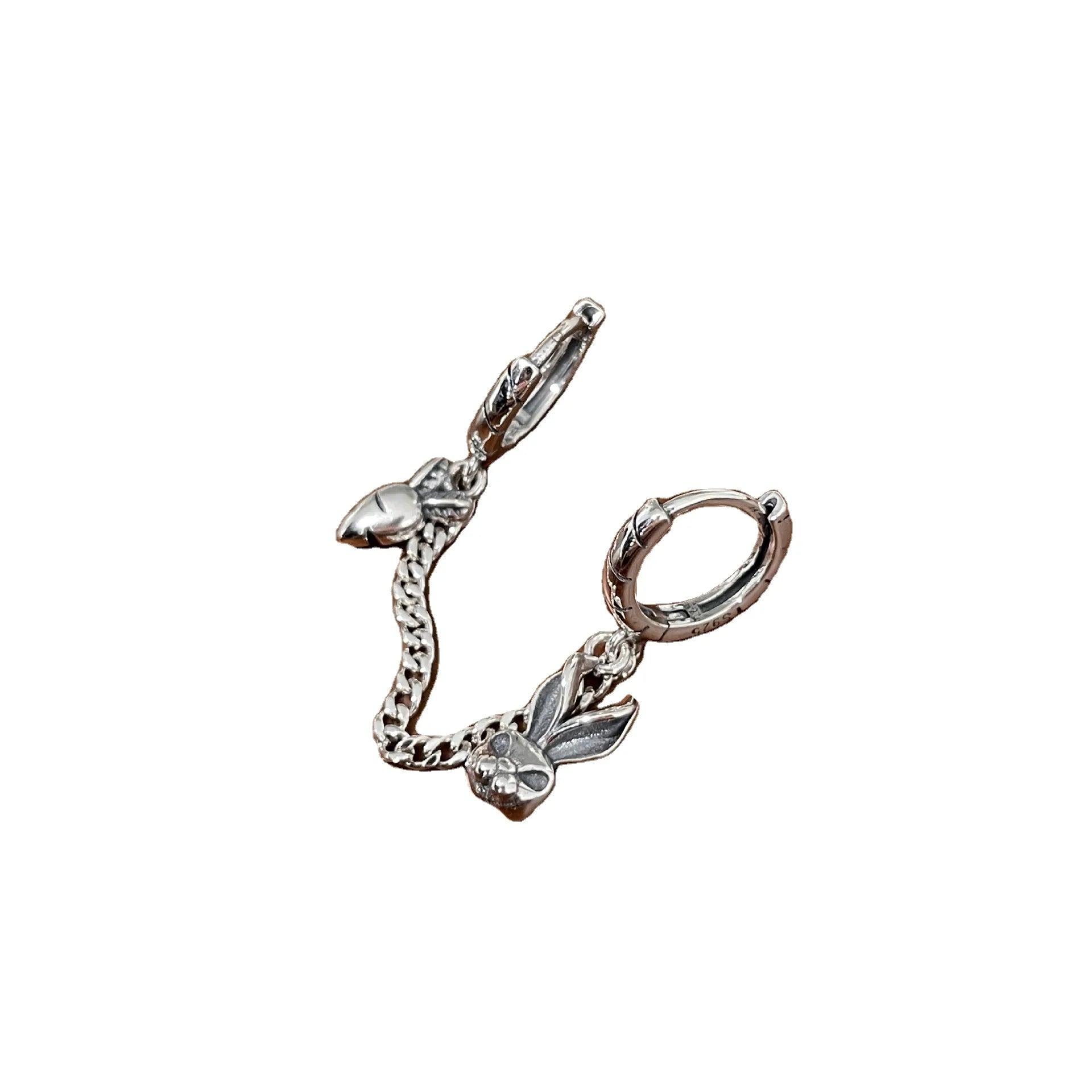 Factory Wholesale Silver Two-Hole Retro Rabbit Hoop Earring for Women Cute Vintage for Engagement Anniversary Party Gift Fashion